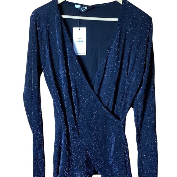 LTS Tall Blue Glitter Wrap Look Top – New With Tags - Picture 6 of 6